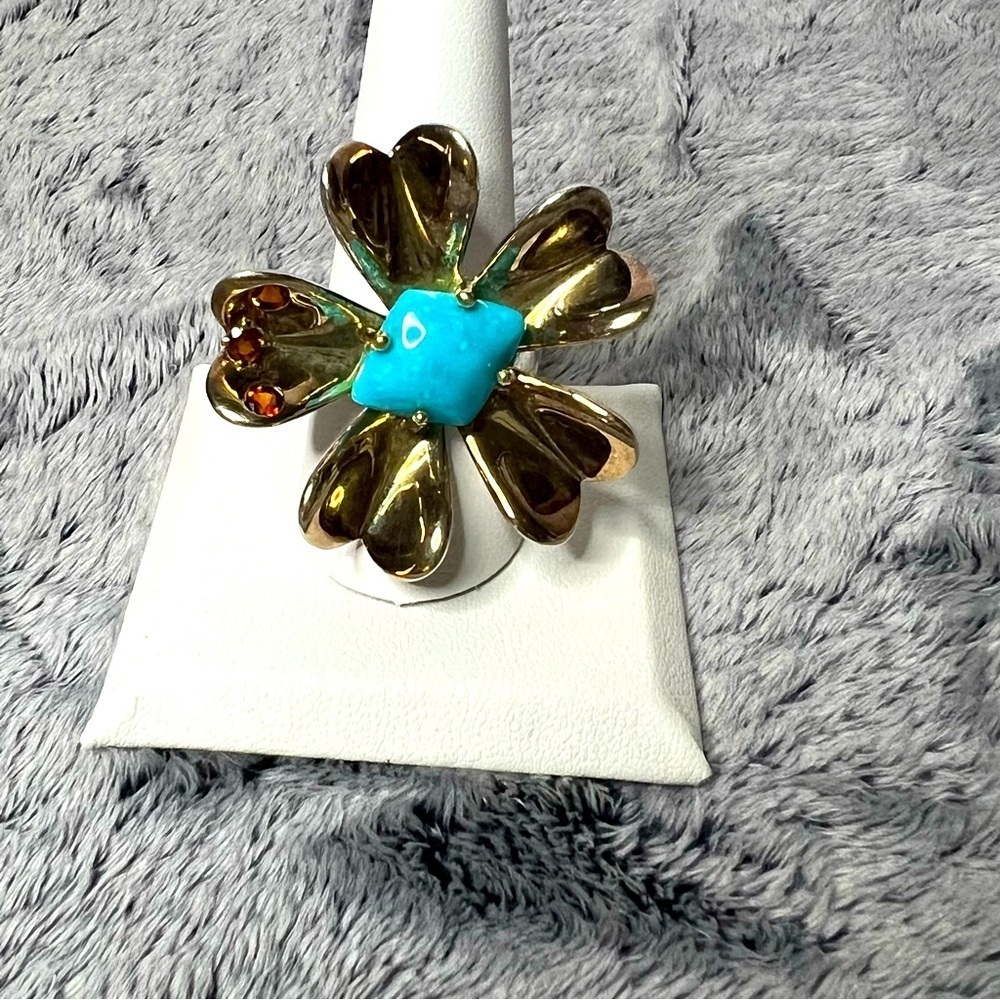 Michelle Albala Sterling Silver Vermeil  Flower Ring Size 10